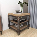 Olivia & May Table d'appoint industrielle à 3 niveaux marron : cadre en bois robuste, étagères fixes, forme carrée