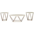 3pc Tarica Coffee and End Table Set Faux Cream/Gold Metal Base - Signature Design by Ashley: Scandinavian Style, Oval & Round Tables