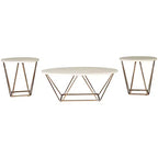 3pc Tarica Coffee and End Table Set Faux Cream/Gold Metal Base - Signature Design by Ashley: Scandinavian Style, Oval & Round Tables