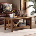 Table basse rectangulaire en bois Rylie marron - Baxton Studio : Style Mission, étagère de rangement inférieure