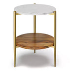 Fleetwood Round Marble and Wood Side Table White/Natural - WyndenHall