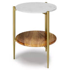 Table d'appoint ronde Fleetwood en marbre et bois Blanc/Naturel - WyndenHall
