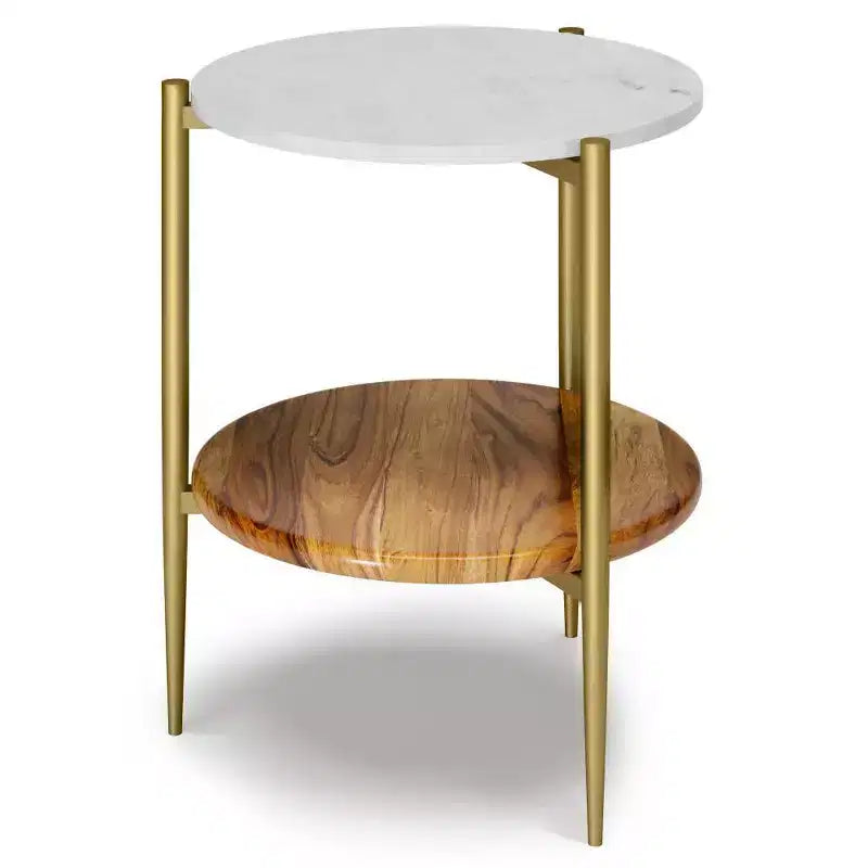 Table d'appoint ronde Fleetwood en marbre et bois Blanc/Naturel - WyndenHall