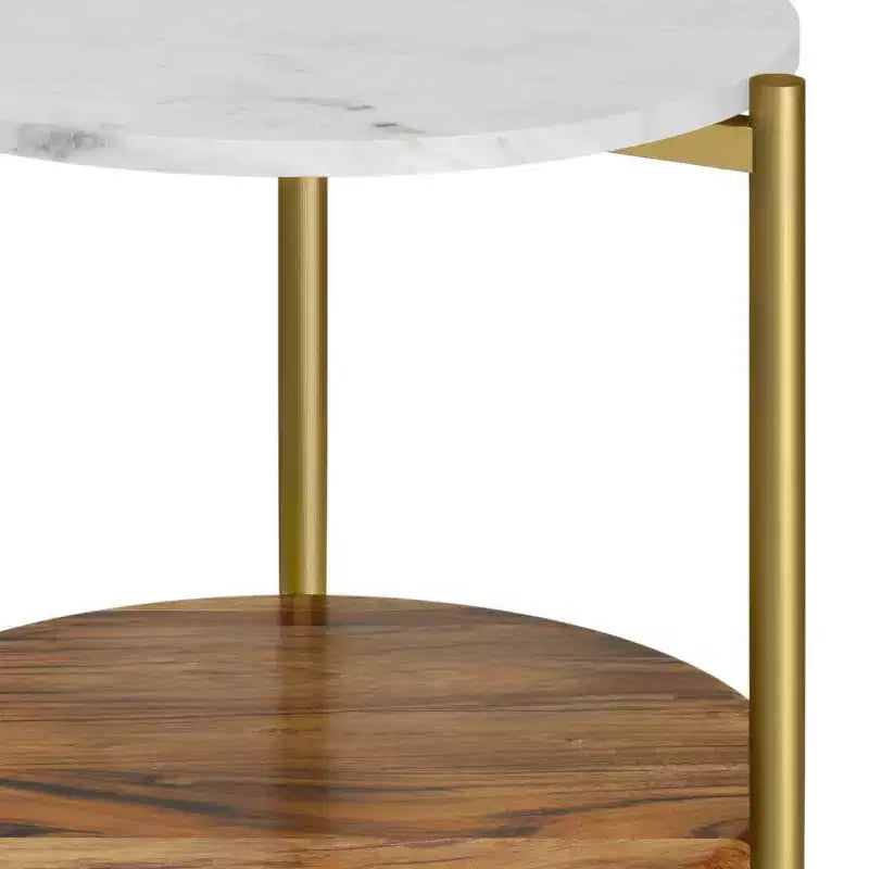 Table d'appoint ronde Fleetwood en marbre et bois Blanc/Naturel - WyndenHall
