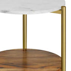 Table d'appoint ronde Fleetwood en marbre et bois Blanc/Naturel - WyndenHall