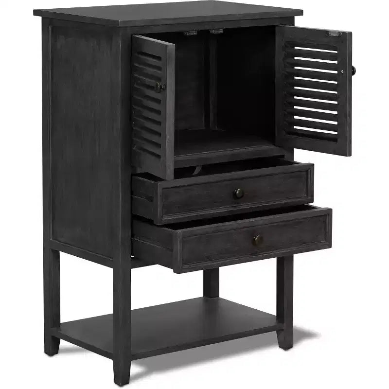 Meuble bas Elmhurst gris foncé - Finch : Style traditionnel, quincaillerie en bronze, cadre en bois, 2 portes, 2 tiroirs
