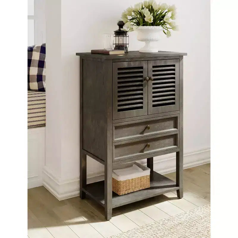 Meuble bas Elmhurst gris foncé - Finch : Style traditionnel, quincaillerie en bronze, cadre en bois, 2 portes, 2 tiroirs