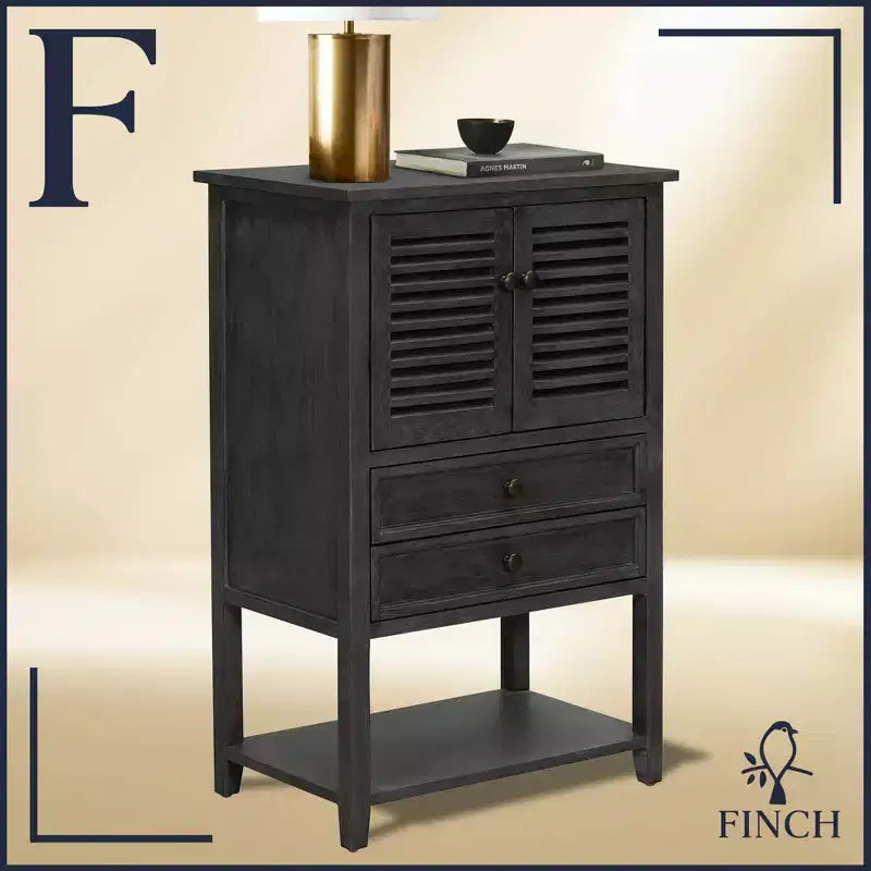Meuble bas Elmhurst gris foncé - Finch : Style traditionnel, quincaillerie en bronze, cadre en bois, 2 portes, 2 tiroirs