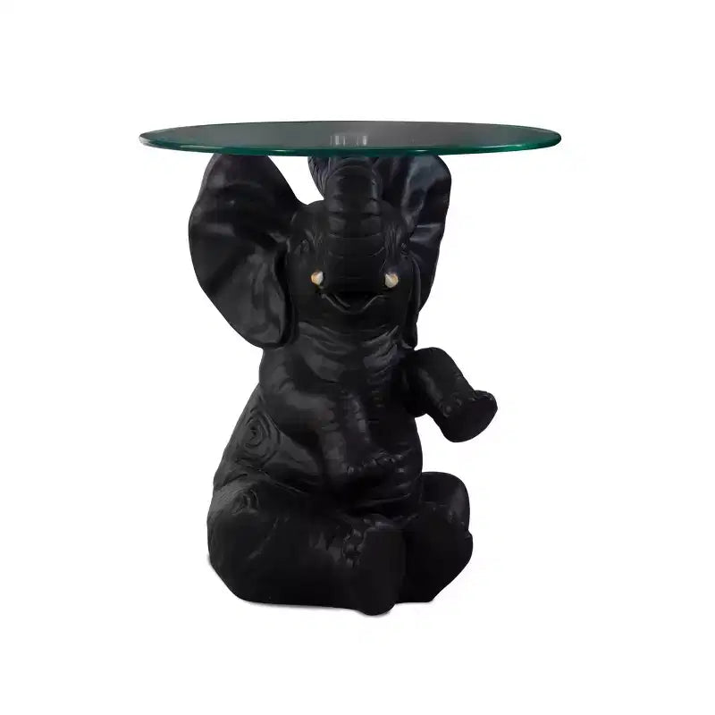Table d'appoint Elwyn avec plateau en verre et base en résine gris foncé - Powell