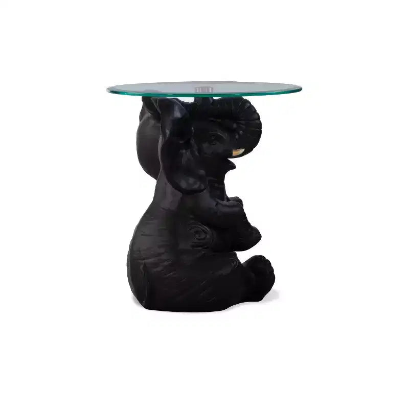 Table d'appoint Elwyn avec plateau en verre et base en résine gris foncé - Powell