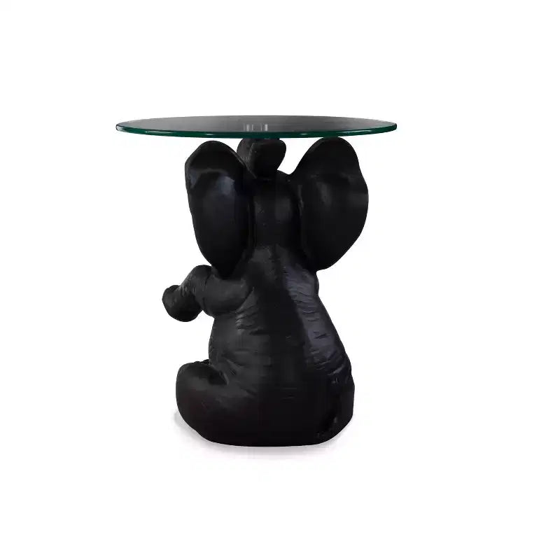 Table d'appoint Elwyn avec plateau en verre et base en résine gris foncé - Powell
