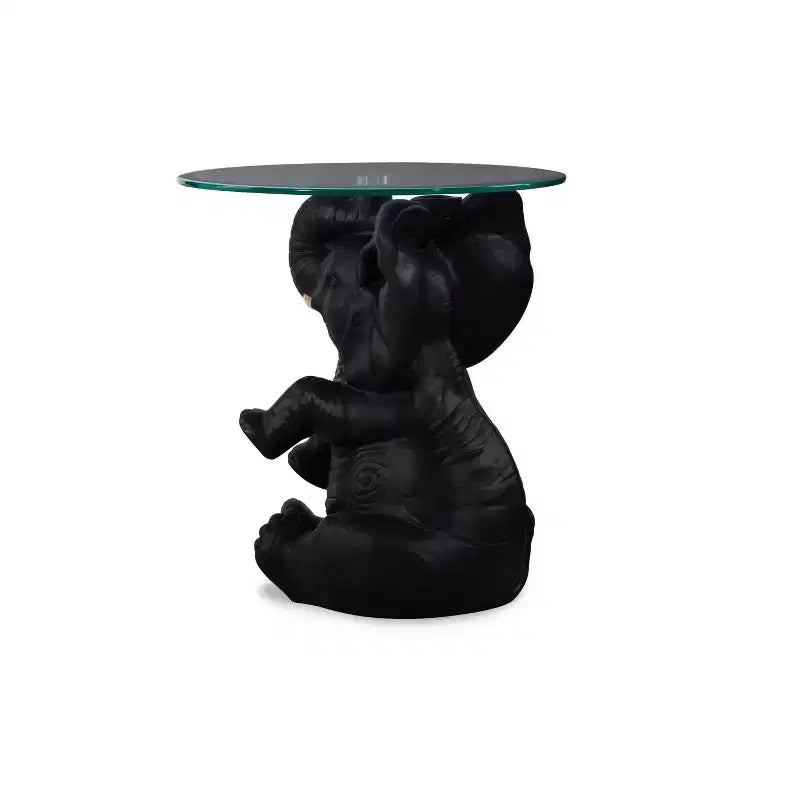 Table d'appoint Elwyn avec plateau en verre et base en résine gris foncé - Powell