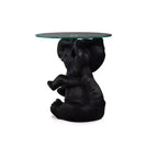 Table d'appoint Elwyn avec plateau en verre et base en résine gris foncé - Powell