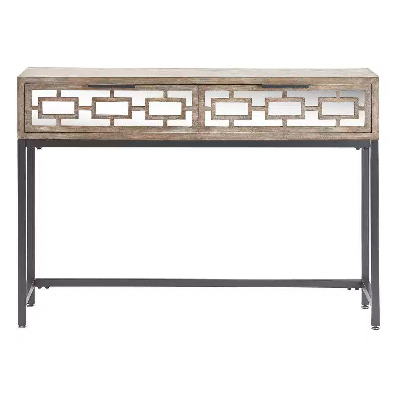 Hayworth Mirrored Console Table Gray - Finch: Modern Storage with Drawers, Antique Finish