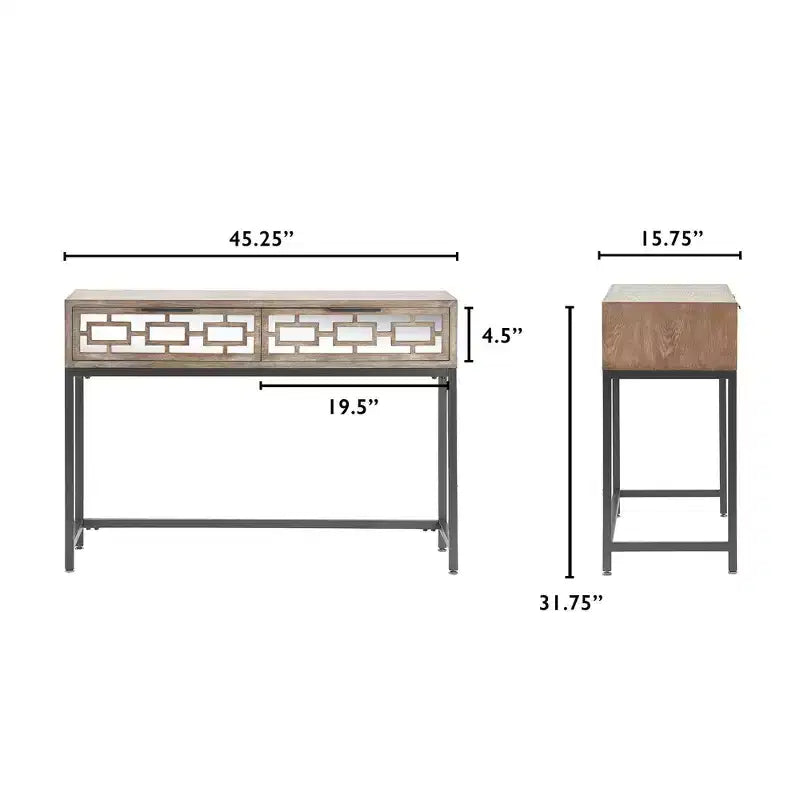 Hayworth Table Console Miroir Grise - Finch : Rangement Moderne avec Tiroirs, Finition Antique