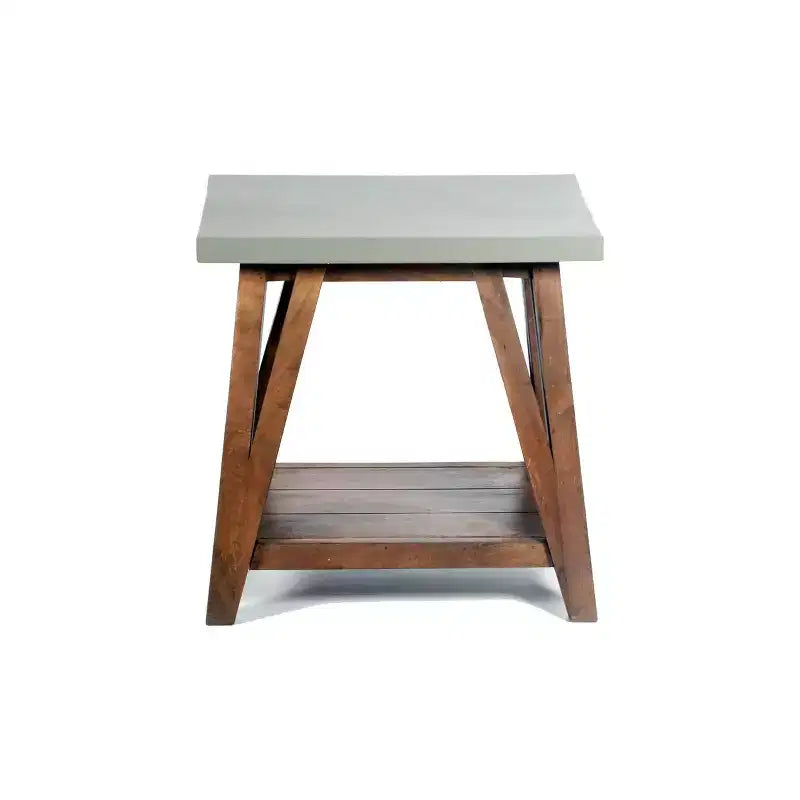 Table d'appoint Brookside Plateau en béton et bois Gris clair/Marron - Meubles Alaterre : Milieu de siècle moderne, Carrée, Étagère fixe