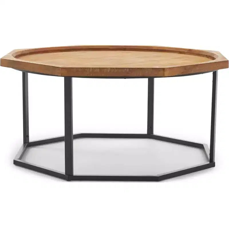 Table basse Grayson beige clair - Finch : Moderne rustique, compacte, piètement noir mat