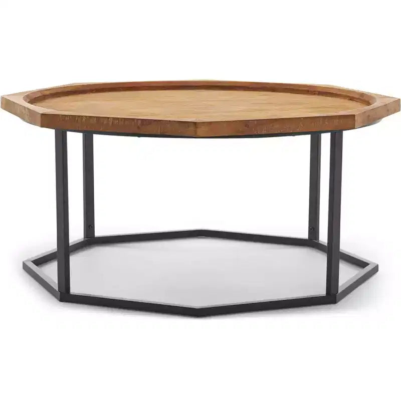 Table basse Grayson beige clair - Finch : Moderne rustique, compacte, piètement noir mat