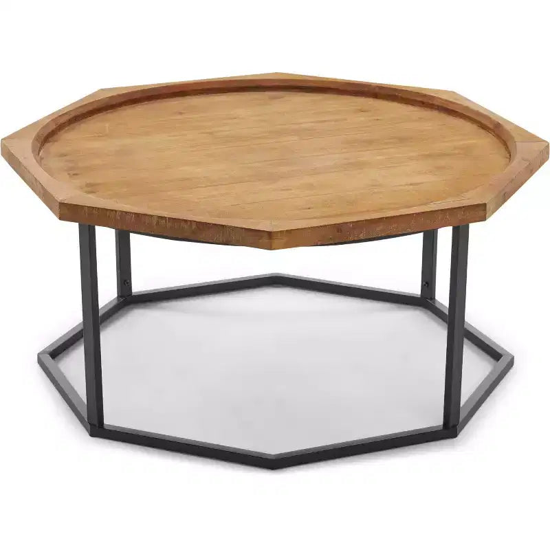 Table basse Grayson beige clair - Finch : Moderne rustique, compacte, piètement noir mat