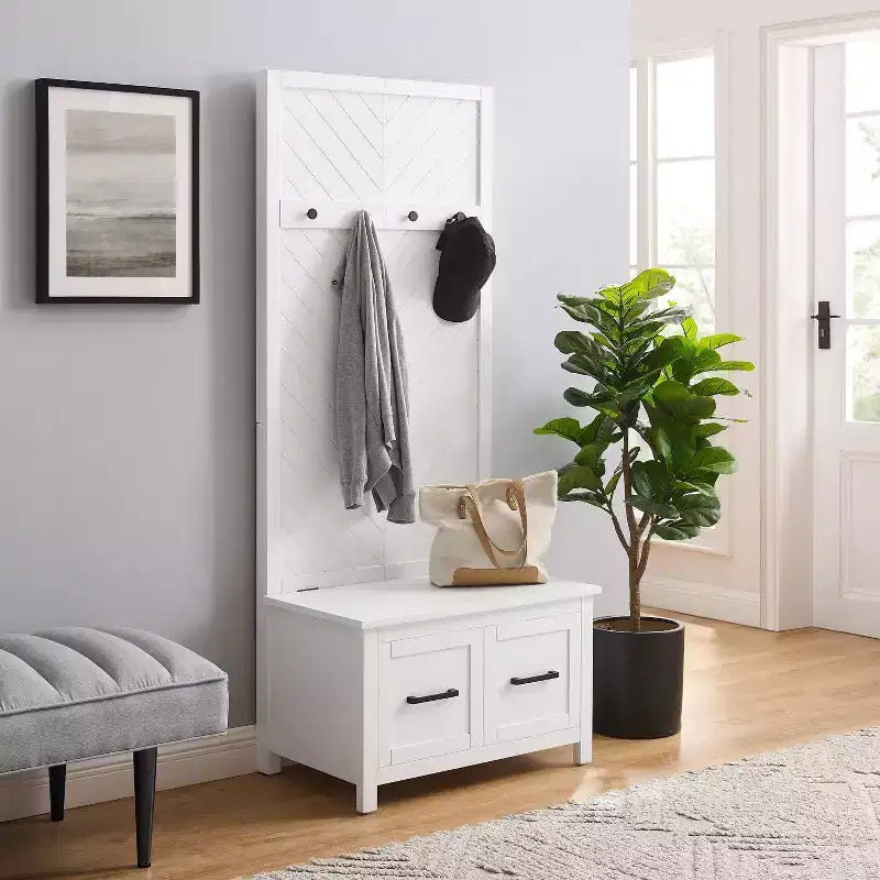 Arbre de hall Kayce blanc - Crosley : Solution de rangement pour vestiaire, Organisateur d'entrée avec 4 crochets, Finition en placage