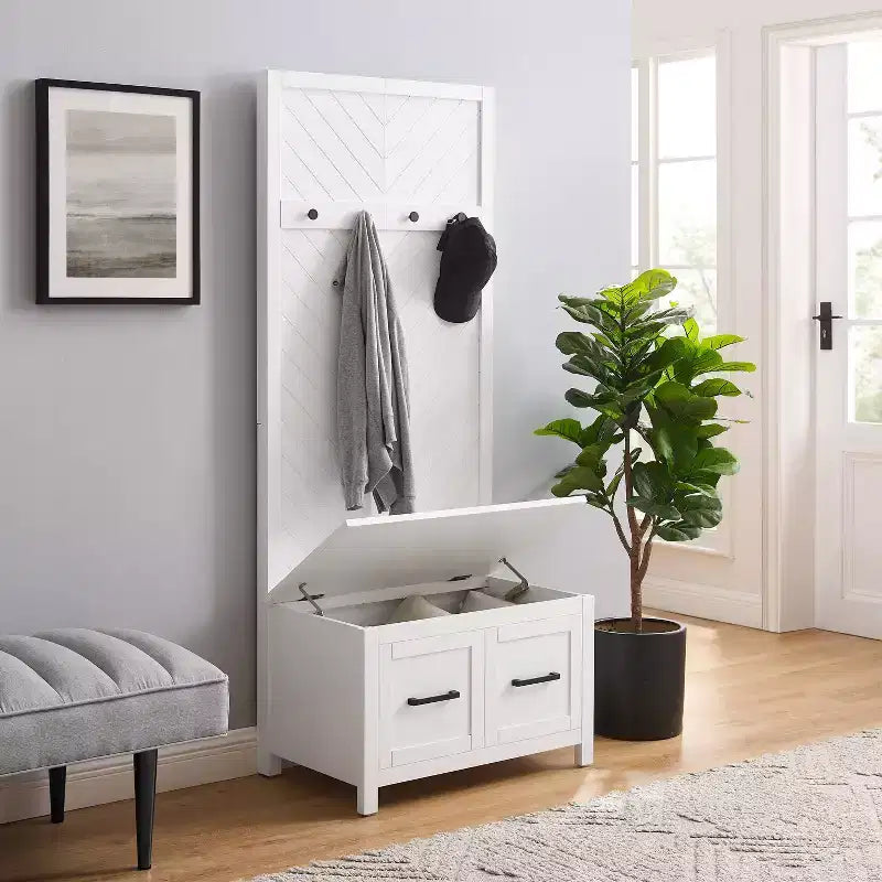 Arbre de hall Kayce blanc - Crosley : Solution de rangement pour vestiaire, Organisateur d'entrée avec 4 crochets, Finition en placage
