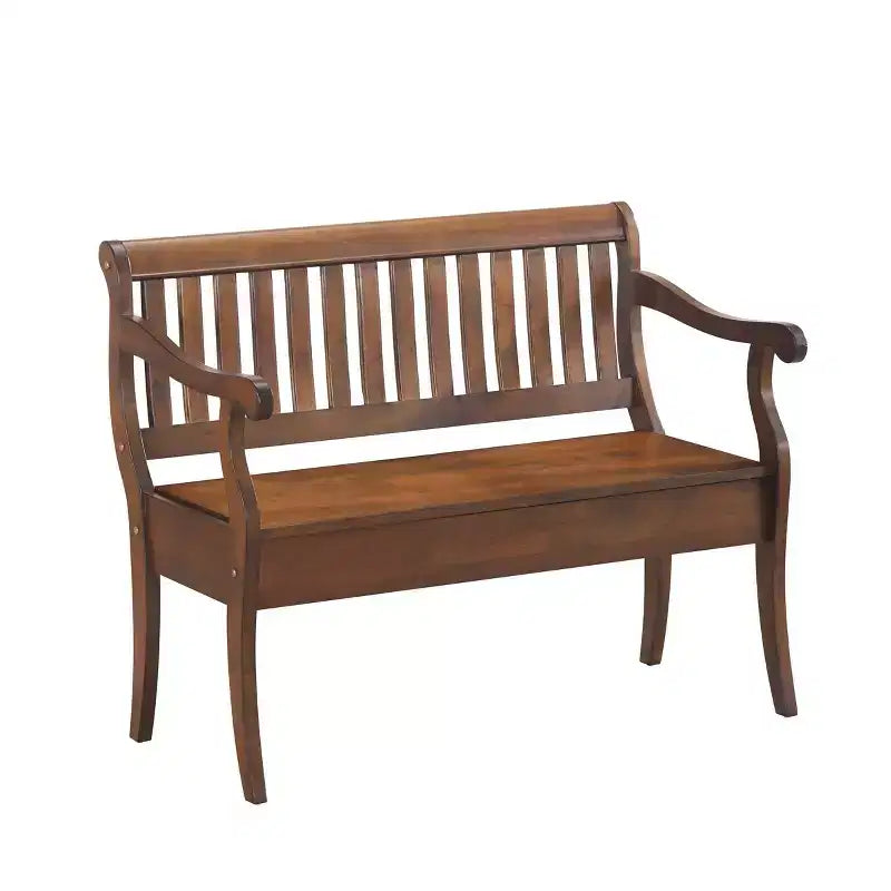 Banc de rangement Alcott Elm de Carolina Living : Fabriqué à la main, couvercle relevable, finition antique, 2 places assises