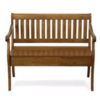 Banc de rangement Alcott Elm de Carolina Living : Fabriqué à la main, couvercle relevable, finition antique, 2 places assises