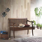 Banc de rangement Alcott Elm de Carolina Living : Fabriqué à la main, couvercle relevable, finition antique, 2 places assises