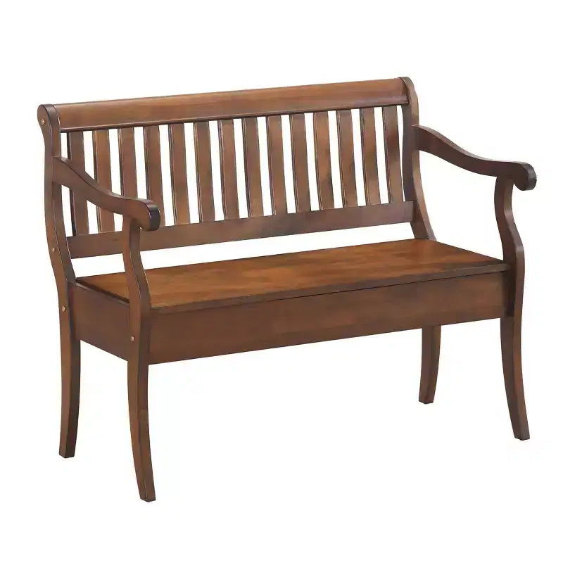 Banc de rangement Alcott Elm de Carolina Living : Fabriqué à la main, couvercle relevable, finition antique, 2 places assises