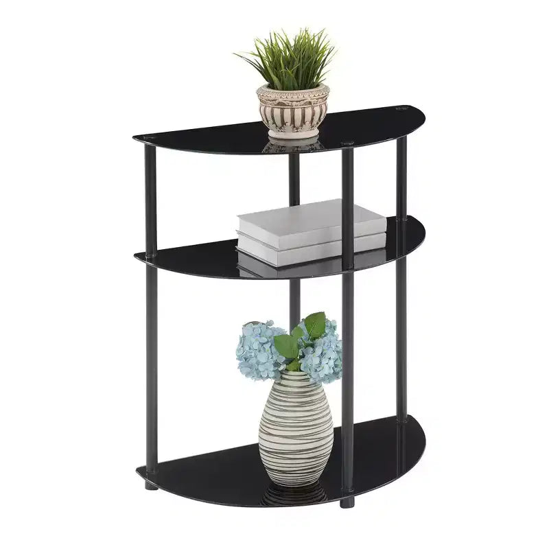 Breighton Home Designs2Go Table Console d'entrée demi-cercle classique en verre à 3 niveaux noir/noir