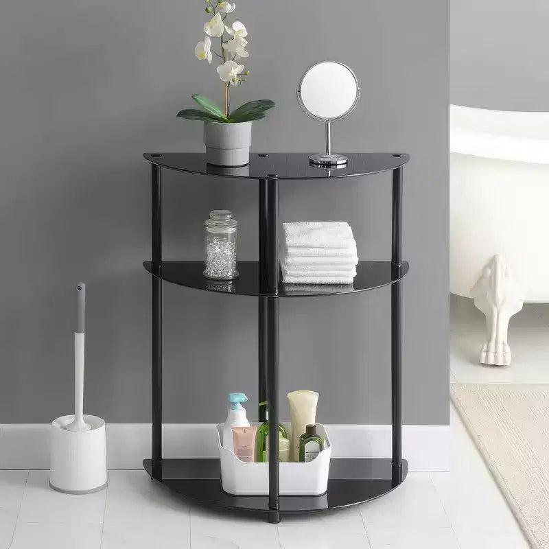 Breighton Home Designs2Go Table Console d'entrée demi-cercle classique en verre à 3 niveaux noir/noir