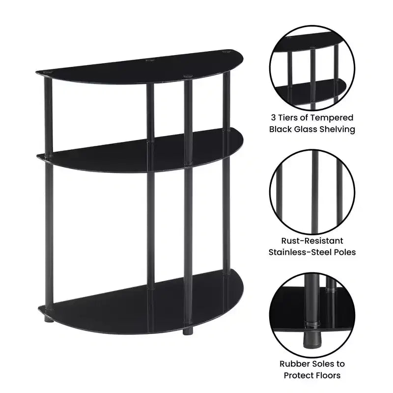 Breighton Home Designs2Go Table Console d'entrée demi-cercle classique en verre à 3 niveaux noir/noir
