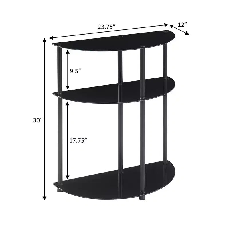 Breighton Home Designs2Go Table Console d'entrée demi-cercle classique en verre à 3 niveaux noir/noir