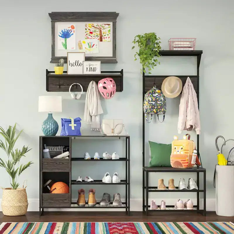 Meuble de rangement pour chaussures RiverRidge Afton avec 3 étagères à chaussures et 2 boîtes de rangement pour chaussures - Finition grain de bois vieilli