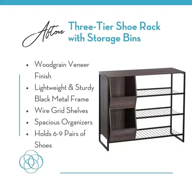 Meuble de rangement pour chaussures RiverRidge Afton avec 3 étagères à chaussures et 2 boîtes de rangement pour chaussures - Finition grain de bois vieilli