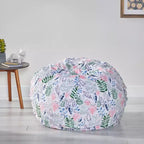 3' Materra Pouf en tissu moderne imprimé feuilles et fleurs/blanc - Christopher Knight Home