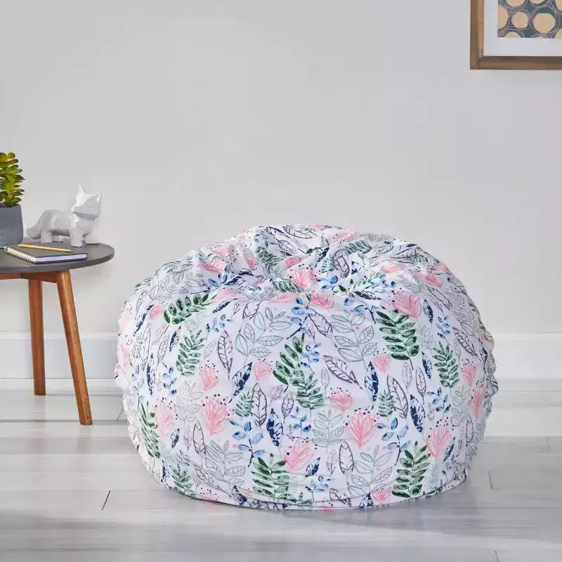 3' Materra Pouf en tissu moderne imprimé feuilles et fleurs/blanc - Christopher Knight Home
