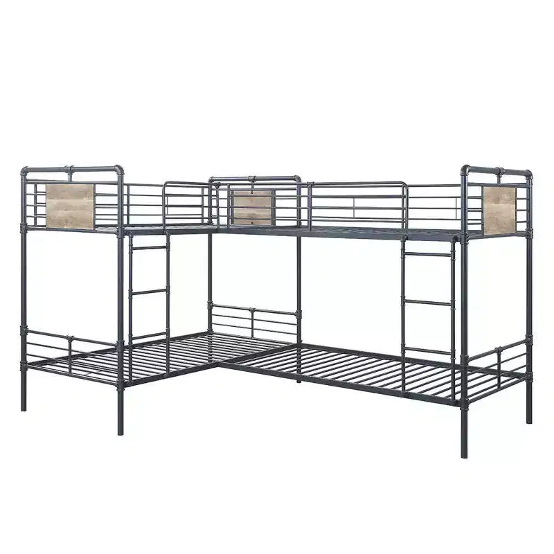 119"Quadruple Twin Bunk Bed Cordelia Loft and Bunk Bed Sandy Black, Dark Bronze Hand-Brushed Finish - Acme Furniture: Metal Frame