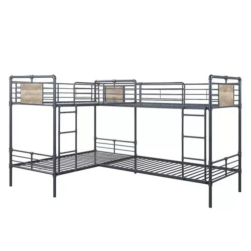 119"Quadruple Twin Bunk Bed Cordelia Loft and Bunk Bed Sandy Black, Dark Bronze Hand-Brushed Finish - Acme Furniture: Metal Frame