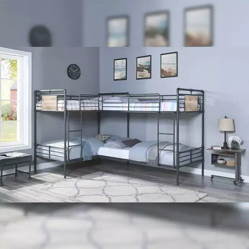 119po Lit superposé quadruple Cordelia Loft et lit superposé Sandy Black, finition bronze foncé brossée à la main - Acme Furniture : Cadre en métal