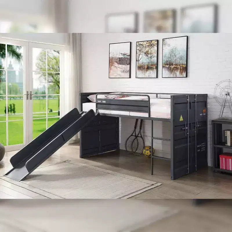 Lit mezzanine simple de 80 po avec glissière et échelle, cadre en métal – Acme Furniture : Aucun sommier tapissier requis