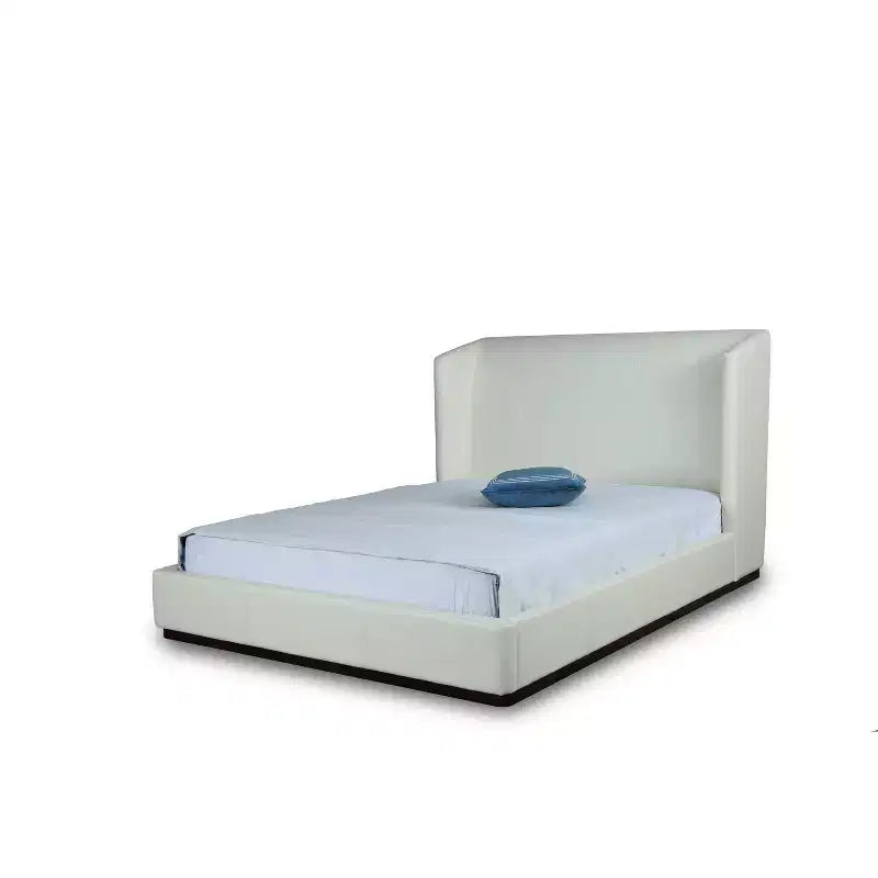 Manhattan Comfort Queen Lenyx Upholstered Bed Cream: Faux Leather, Platform, No Box Spring Needed