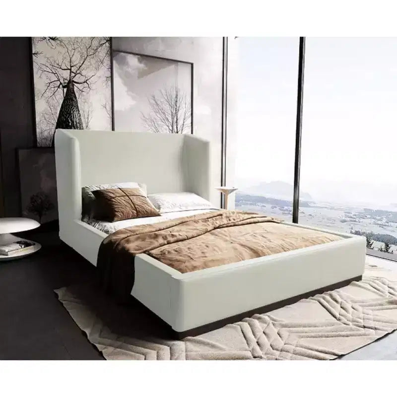 Lit rembourré Queen Lenyx de Manhattan Comfort, couleur crème : Similicuir, plateforme, aucun sommier tapissier requis