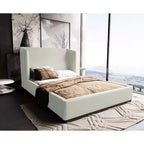 Lit rembourré Queen Lenyx de Manhattan Comfort, couleur crème : Similicuir, plateforme, aucun sommier tapissier requis
