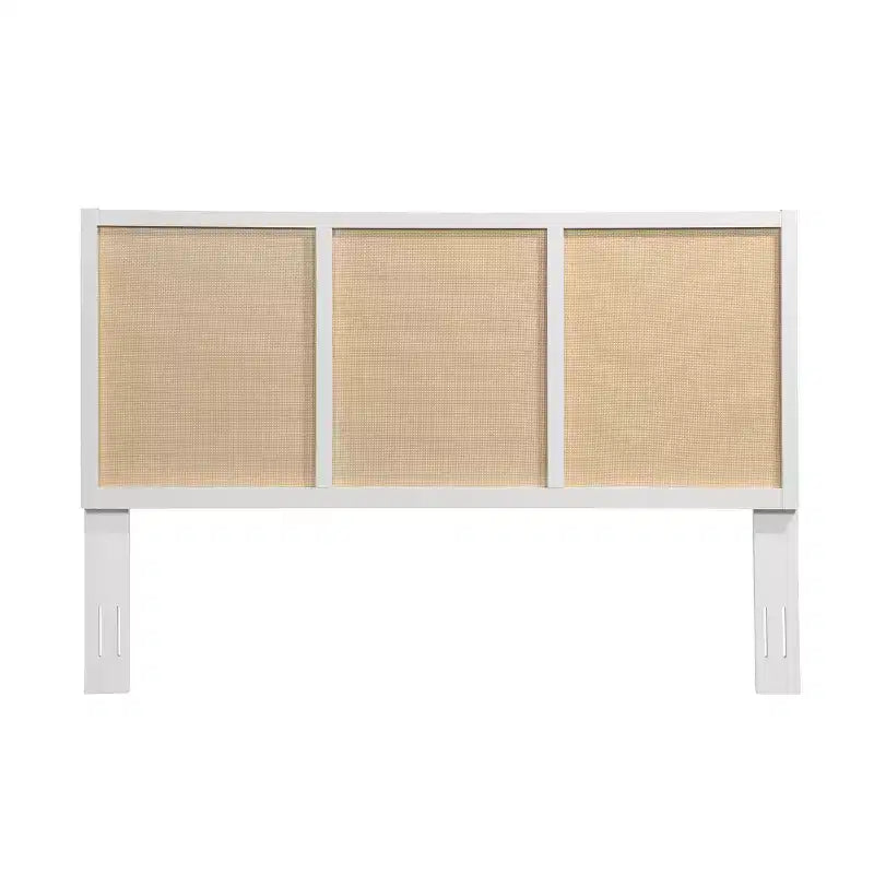 Comfort Pointe King Bayport Headboard White with Cane Inset: Coastal Design, Solid Poplar & MDF, Adjustable Height