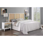Tête de lit King Bayport Comfort Pointe blanche avec incrustation en rotin : design côtier, peuplier massif et MDF, hauteur réglable