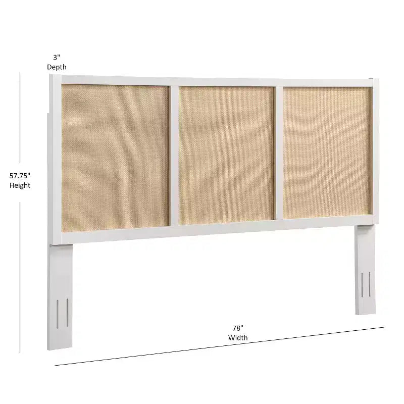Tête de lit King Bayport Comfort Pointe blanche avec incrustation en rotin : design côtier, peuplier massif et MDF, hauteur réglable