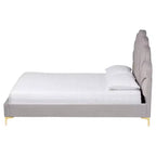 Baxton Studio Queen Size Acosta Velvet Seashell Headboard Platform Bed Light Gray/Gold