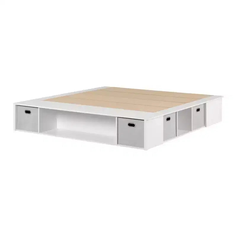 Lit plateforme de rangement flexible South Shore King avec paniers blanc pur