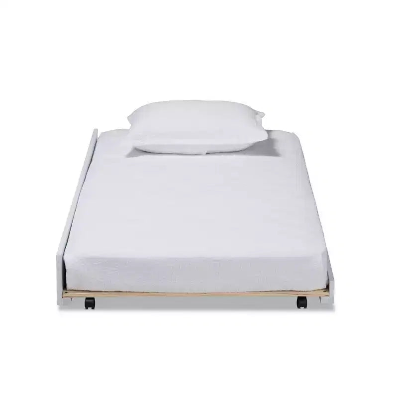 Baxton Studio Lit gigogne simple Alya blanc/doré : cadre en bois d'hévéa et MDF, pas besoin de sommier.